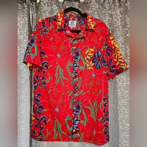 One Resolution Clothing Hawaiian Shirt Mens M Red Floral Short Sleeve Vacation